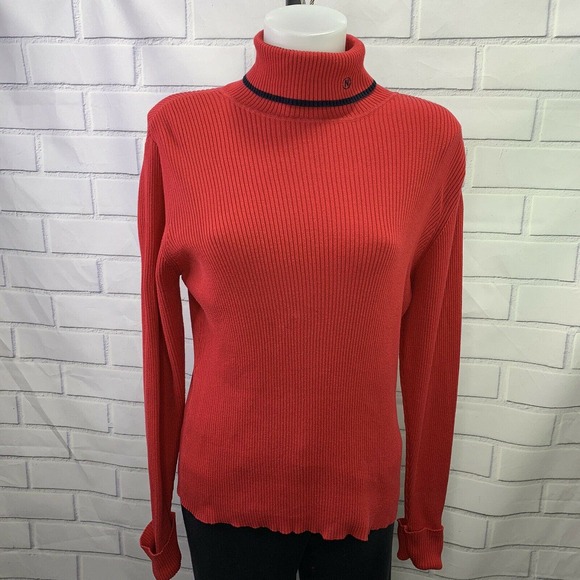 Vtg Nautica Women's Turtleneck Rib Knit Top Red XL - Picture 1 of 5